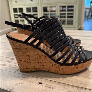 Franco Sarto Wedge Sandals with Cork Wedges Size 9M Leather Uppers